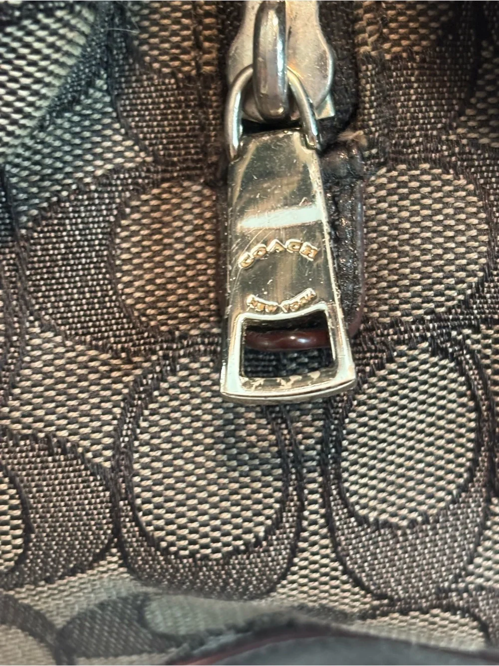COACH ($385) Phoebe Beige/Dark Brown Jacquard Signature Shoulder Bag AUTHENTIC